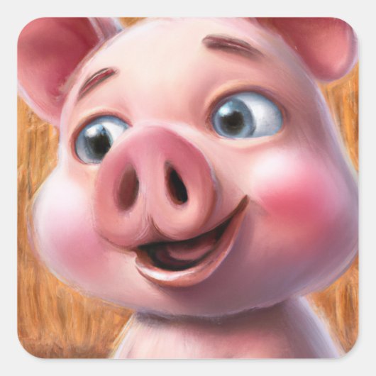 Cute Pig Square Sticker (Voorkant)