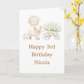 Cute Pig Wheelbarrow  Birthday Party Kaart (Gele Bloem)