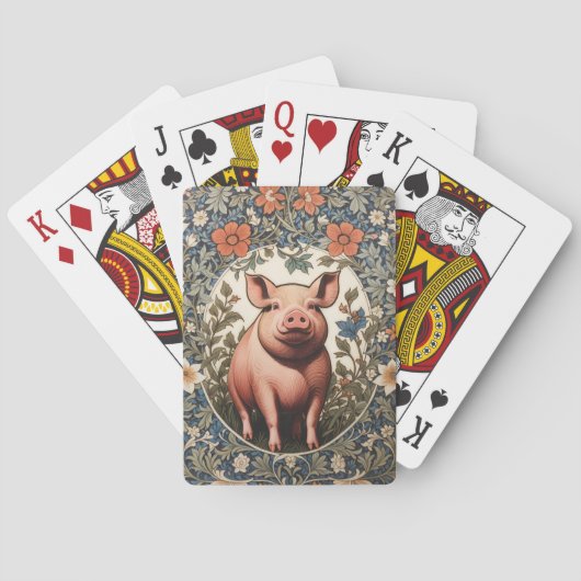 Cute Pig William Morris Inspired Pokerkaarten (Achterkant)