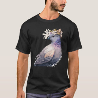 Cute Pigeon Dove Bird Flower Crown Pet Birds 1 T-shirt