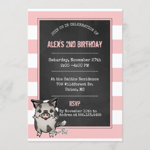 Cute Piggy Birthday Party Invitation Kaart