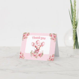 Cute Piggy Girl Farm 1er Anniversaire Merci Cartes