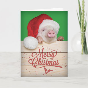 Cute Piggy Pudding Kerstmis in Santa Hat Feestdagen Kaart