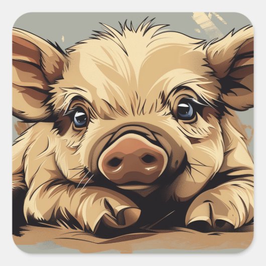 Cute piggy vierkante sticker (Voorkant)