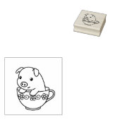 Cute Piglet Pig in een Teacup Rubberstempel (Gestempeld)