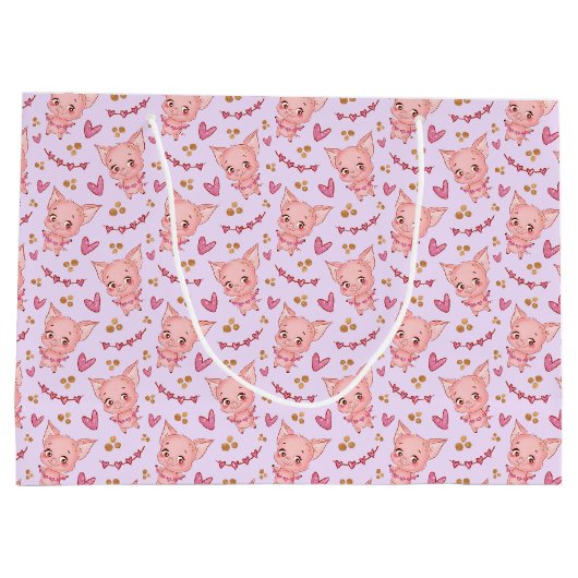 Cute Pigs and Hearts Gift Bag Groot Cadeauzakje (Achterkant)