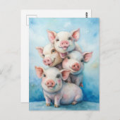 Cute Pigs Sending Happiness  Briefkaart (Voorkant / Achterkant)