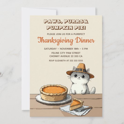 Cute Pilgrim Cat Purrfect Thanksgiving Dinner Kaart (Voorkant)