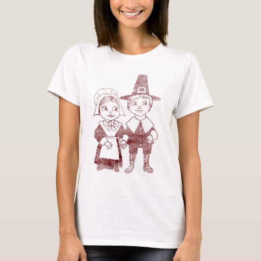 Cute Pilgrim Couple Thanksgiving Shirt (Voorkant)