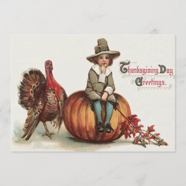 Cute Pilgrim Turkey Pumpkin Fall Leaves (Voorkant)