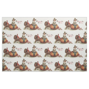 Cute Pilgrim Turkey Pumpkin Fall Leaves Stof