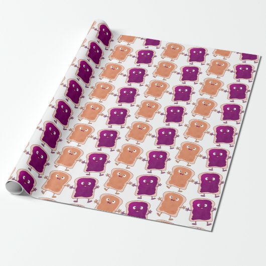 Cute pindakaas en jelly sandwich cartoon cadeaupapier (Uitgerold)