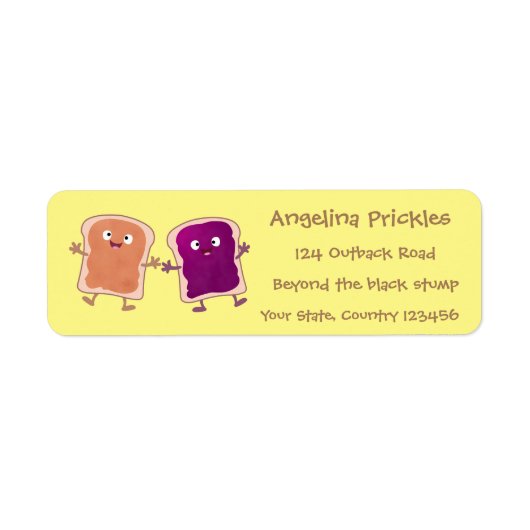Cute pindakaas en jelly sandwich cartoon etiket (Voorkant)