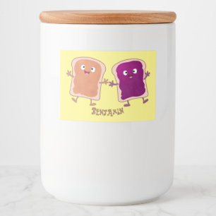 Cute pindakaas en jelly sandwich cartoon voedselcontainer etiket