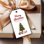 Cute Pine Tree Script Merry Kerstfeestdag Cadeaulabel