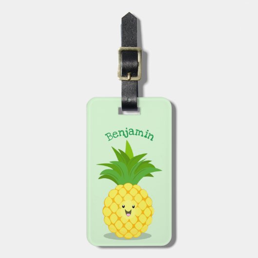 Cute pineapple cartoon illustratie bagagelabel (Voorkant verticaal)