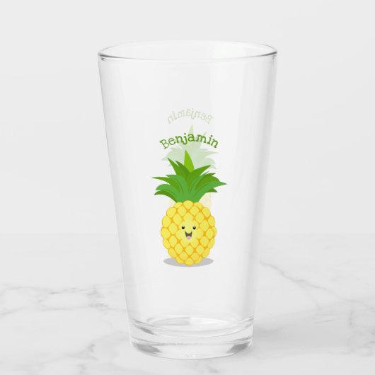 Cute pineapple cartoon illustratie glas (Achterkant)