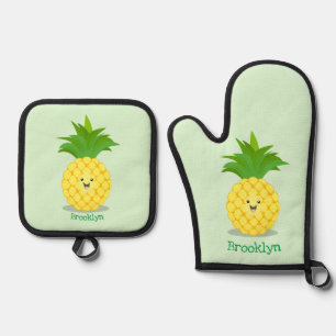 Cute pineapple cartoon illustratie ovenwant & pannenlap set
