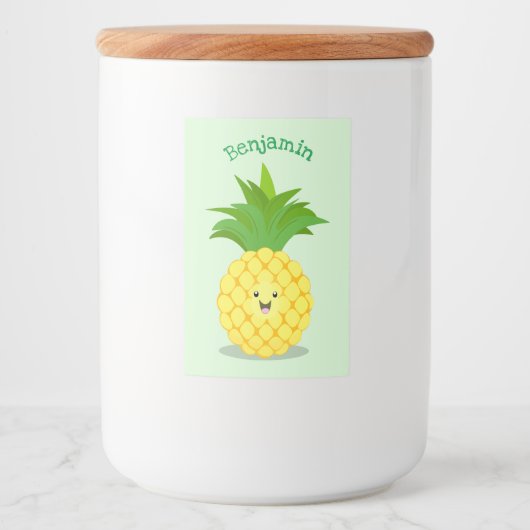 Cute pineapple cartoon illustratie voedselcontainer etiket (Voorkant)
