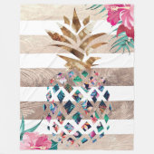 Cute Pineapple Gold striped Fleece Deken (Voorkant)