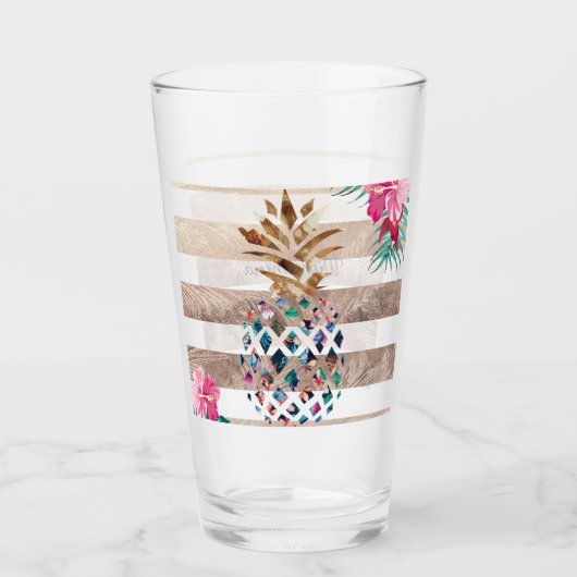 Cute Pineapple Gold striped Glas (Voorkant)