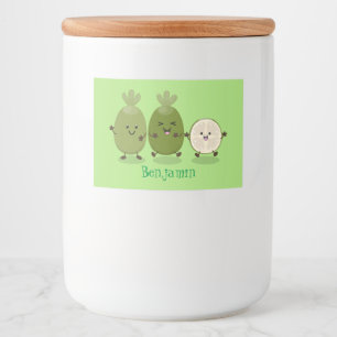 Cute pineapple guava feijoa cartoon voedselcontainer etiket