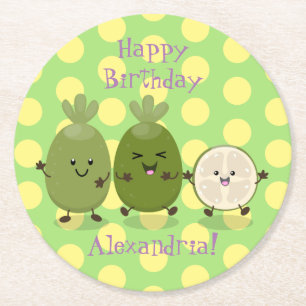 Cute pineapple guava feijoa grappige cartoon ronde kartonnen onderzetter