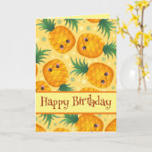 Cute Pineapple Happy Birthday Kaart (Gele Bloem)
