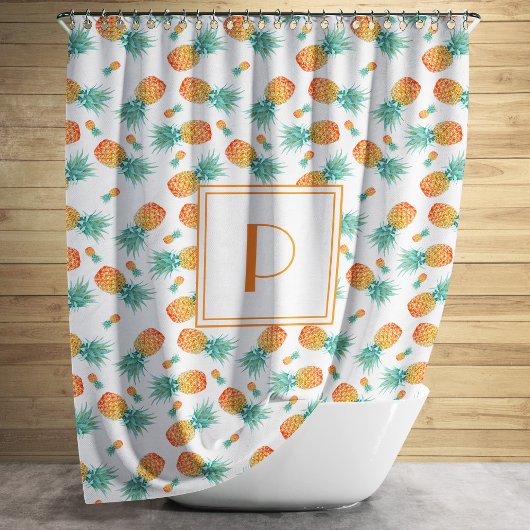 Cute Pineapple Pattern Monogram Douchegordijn