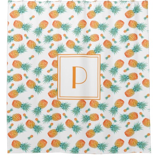 Cute Pineapple Pattern Monogram Douchegordijn (Voorkant)
