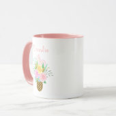 Cute Pineapple Rozen Bouquet Pink Mok (Voorkant links)