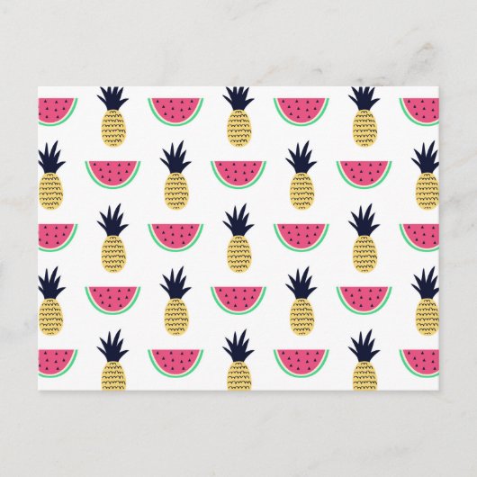 Cute Pineapple & Watermelon Doodle Pattern Briefkaart (Voorkant)