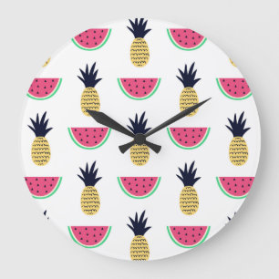 Cute Pineapple & Watermelon Doodle Pattern Grote Klok