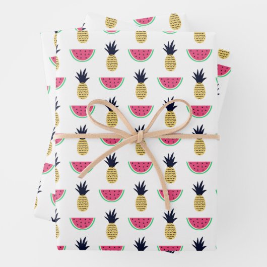 Cute Pineapple & Watermelon Doodle Pattern Inpakpapier Vel (In situ)