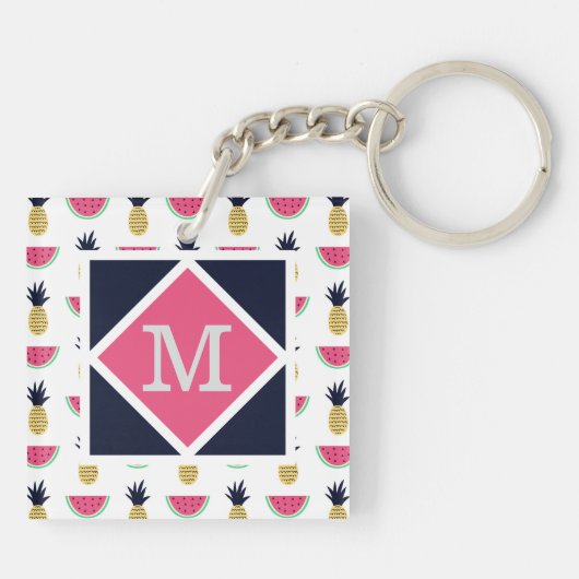 Cute Pineapple & Watermelon Doodle Pattern Sleutelhanger (Achterkant)