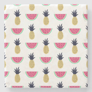 Cute Pineapple & Watermelon Doodle Pattern Stenen Onderzetter