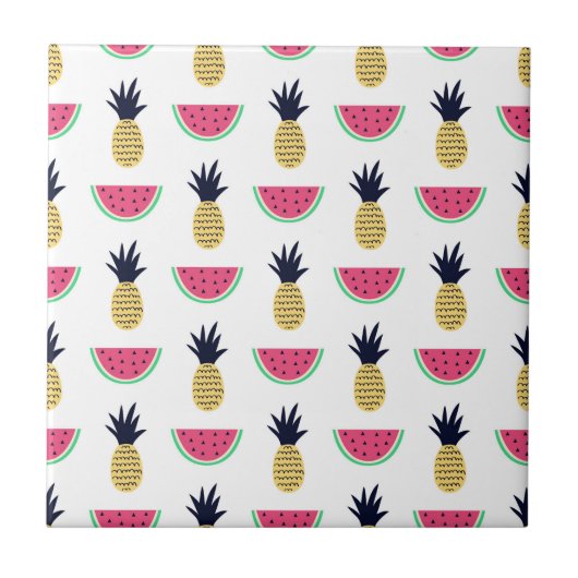 Cute Pineapple & Watermelon Doodle Pattern Tegeltje (Voorkant)