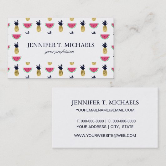 Cute Pineapple & Watermelon Doodle Pattern Visitekaartje (Voorkant / Achterkant)