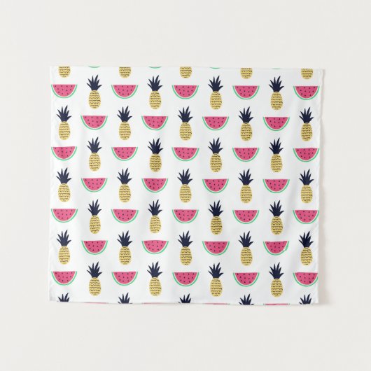 Cute Pineapple & Watermelon Doodle Pattern Wandkleed (Voorkant (horizontaal))