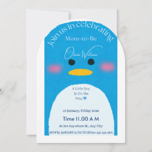 Cute Pinguïn Baby Jongens Shower Uitnodiging Bla