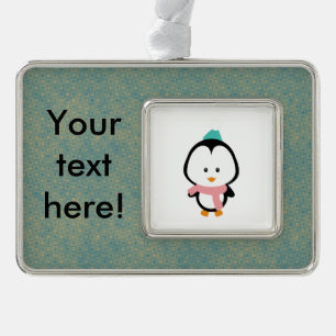 Cute pinguin cartoon verzilverd kader ornament