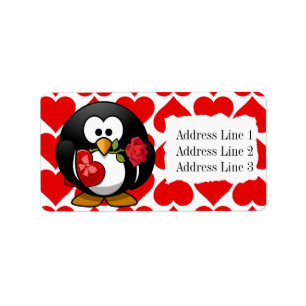 Cute Pinguïn en Hartjes Valentijnsdag Adreslabel Etiket