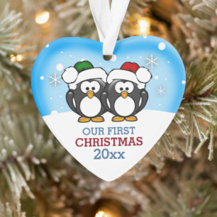 Cute Pinguïn Koppel Eerste Kerstmis Ornament