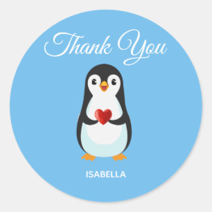 Cute Pinguïn met Hart op Turquoise Bedankt Ronde Sticker
