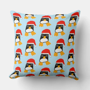 Cute Pinguïn Met Kerstmuts Kussen