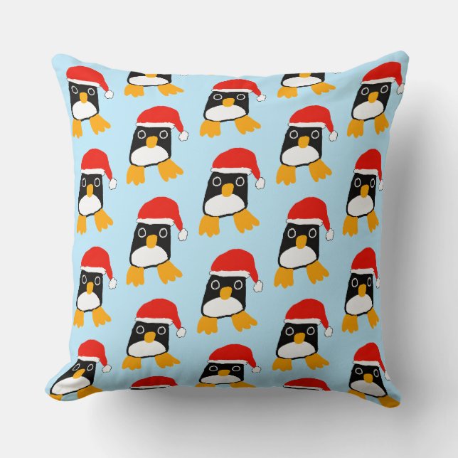 Cute Pinguïn Met Kerstmuts Kussen (Voorkant)