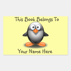 Cute Pinguïn op Geel Boek Naambordje Rechthoekige Sticker
