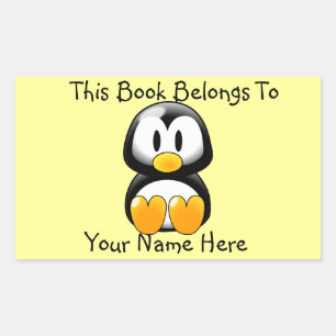 Cute Pinguïn op Geel Boek Naambordje Rechthoekige Sticker