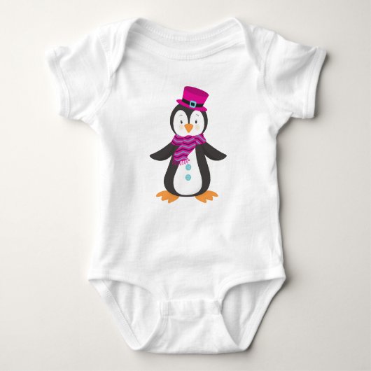 Cute pinguin, pinguïn met Pet, pinguïn met scarf Romper (Voorkant)