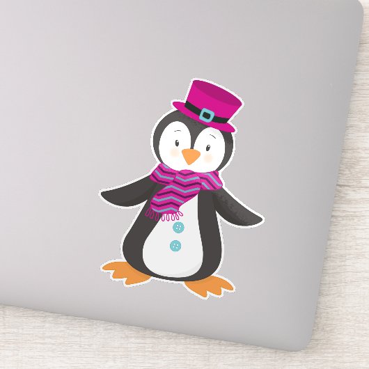 Cute pinguin, pinguïn met Pet, pinguïn met scarf Sticker (Detail)
